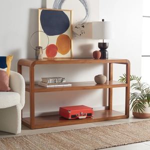 Mesa Consola de Madera Sólida Estilo Moderno de Mediados de Siglo, Librería de 3 Niveles con Estantes Abiertos y Esquinas Redondeadas, Mueble para Entrada - Product Image 2