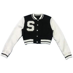 Chaqueta de bombardero de béisbol para mujer Cierre de cremallera Cuello en V Manga larga Rojo Negro Color personalizado Relleno de algodón Crudo a prueba de viento - Product Image 1