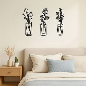 CIFbuy Set di 3 decorazioni da parete con fiori in metallo fatti a mano, arte da parete ispirata a vasi in ferro semplici per cucine, bagni, soggiorni, camere da letto - Product Image 3