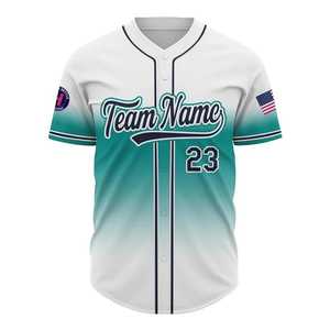 Camiseta de Béisbol Personalizada con Degradado Azul para Hombre, Manga Corta, Cierre de Botones, Nombre del Equipo Impreso, Poliéster que Absorbe la Humedad, Moda 2026 - Product Image 3