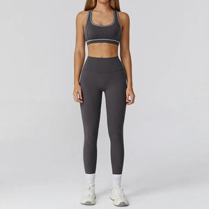Conjunto Deportivo para Mujer de 2 Piezas, Leggings de Cintura Media con Textura Acanalada, Transpirables, Antibacterianos, de Fibra de Bambú Ecológica, y Bra Deportivo para Gimnasio y Yoga - Product Image 6