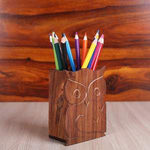 Handmade Wooden Owl Pen Pencil Holder Decorative <b>Desk</b> Organizer for Office Home <b>Study</b> Table - Product Image 2