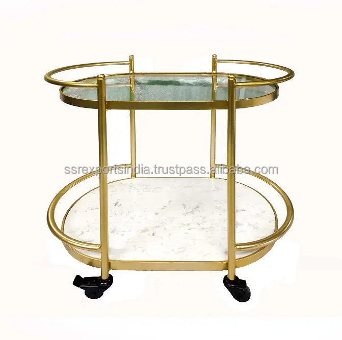 手作りの売れ筋カスタマイズ可能な鉄金属ゴールド2段サイドトロリーテーブルまたはコーヒーセンターサイドテーブル高品質素材