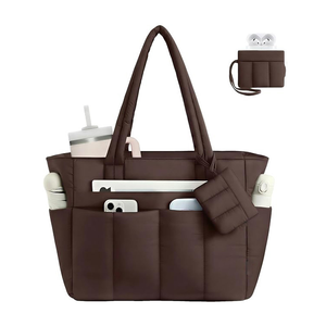 Bolso de Mano Tipo Tote para Portátil, Acolchado, de Color Sólido, con Cierre de Cremallera, de Poliéster, Grande, para Mujer - Product Image 3