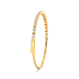 Alternating Heart Diamond <b>Bangle</b> with Yellow Gold Slim Band and Romantic Half <b>Set</b> Design - Product Image 3