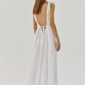 Vestido Maxi Blanco sin Espalda para Mujer, de Algodón Ecológico, Transpirable, Lavable, sin Mangas, Holgado, Informal, para Verano y Playa - Product Image 1