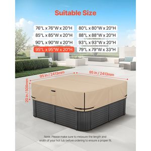 Copertura per Vasca Idromassaggio da Esterno 95 X 95 X 20 Pollici in Tessuto Oxford Resistente 600D Impermeabile e Resistente alle Intemperie, Coperture per Piscine - Product Image 2