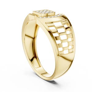 Geometric Round Lab Grown Diamond Modern Signet Engagement <b>Ring</b> 14K Yellow Gold <b>Ring</b> For <b>Men</b> Fine Jewelry Wholesale Manufacturer - Product Image 3