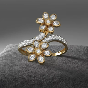 Bague d'anniversaire de luxe en or avec deux fleurs et diamants, motif floral entrecroisé pour femme - Product Image 1