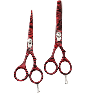 Ensemble de ciseaux de coiffure professionnels, 2 pièces, motif zèbre rouge, lames en acier inoxydable, manche long, pour droitiers, utilisation en salon - Product Image 6