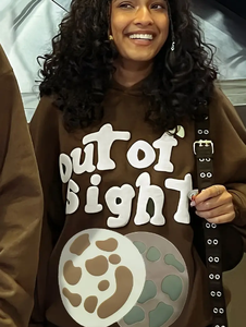 Sudadera con Capucha Oversize de Felpa Marrón para Mujer, con Estampado 'Out of Sight', Estilo Urbano, Casual de Otoño - Product Image 6