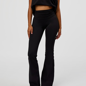Leggings de Yoga de Cintura Alta con Pierna Ancha, Color Negro Sólido, Sin Costuras, Elásticos en Cuatro Direcciones, Pantalones Deportivos de Longitud Completa para Mujer - Product Image 1