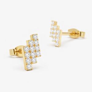 Boucles d'oreilles à motif étagé en diamant naturel 0,13 CTW, or 14 carats, clarté SI, couleur FG, micro-pavé, clous géométriques, fourniture de bijoux fins - Product Image 1