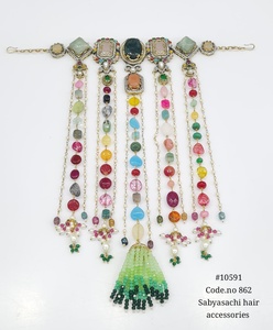 Diadema con Cuentas Multicolores, Joyería para el Cabello, Adorno con Piedras Dobles, Accesorio para el Cabello Hecho a Mano, para Bodas y Festivales - Product Image 1