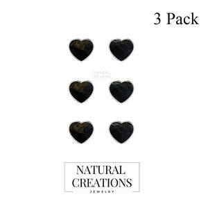 Boucles d'oreilles clous en argent sterling 925 de qualité supérieure, tourmaline noire de mer, forme cœur, fermoir papillon, sertissage clos, cadeau de mariage tendance - Product Image 2