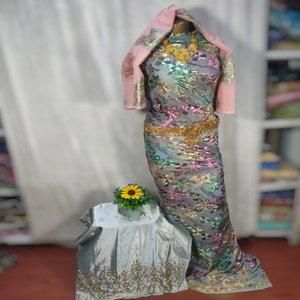 Vestido de novia somalí Maqbal de terciopelo Jacquard de proveedor indio para mujer, diseño de hojas florales, sarga Lisa para mujer, vestido Dirac - Product Image 1