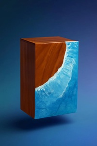 Handmade Rosewood Cremation Urn <b>Box</b> Resin Ocean Wave Design - Product Image 1