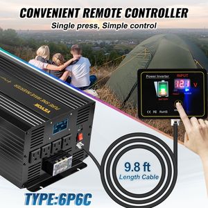 Inverter di Potenza a Onda Sinusoidale Pura da 3500 Watt, da DC 12V a AC 120V, per Auto, con Porta USB, Display LCD e Telecomando - Product Image 4