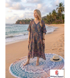 Printed Women <b>Kaftan</b> Dress Loose Fit <b>Summer</b> Beach Wear Comfortable Fabric Custom Wholesale Bulk Manufacturing Export Supply - Product Image 1