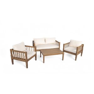 Set di Mobili da Patio a 4 Pezzi con Tavolino, Cuscini Spessi, Set da Conversazione per Esterni di Ba - Product Image 5