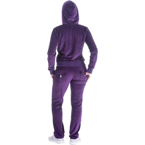 Conjunto Deportivo de 2 Piezas para Mujer, con Capucha, de Terciopelo Morado, Cierre Completo, Manga Larga, Pantalones Deportivos Casuales con Bolsillos, para Todas las Temporadas - Product Image 3
