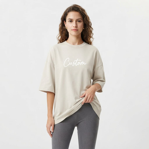 T-shirt oversize pour femme, col rond, manches trois quarts, coupe ample, impression personnalisée, 100% coton, longueur longue, été - Product Image 3