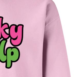 Sudadera de cuello redondo con estampado Pink Pinky Up, manga larga, puños acanalados, informal, de forro polar para mujer, estilo urbano a la moda - Product Image 4