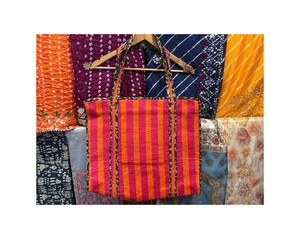 Wholesale Indian Block Printed Cotton Tote Bag Cotton Rope Eco-Friendly Bohemian Style Reversible Design for Grocery Outdoor Use - Product Image 1