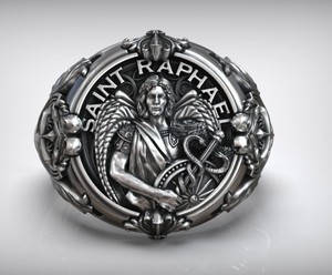 Bague gothique Saint Raphaël en argent sterling 925 oxydé noir - Product Image 1