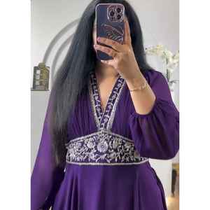 FANCY GEORGETTE BORDADO ENCAJE TRABAJO SOLO VESTIDO MORADO - Product Image 4