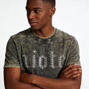Men Bling Rhinestone Acid Wash Drop Shoulder <b>T</b> <b>Shirt</b> Oversized Hip Hop Streetwear Tee Wholesale Clothing Custom Apparel - Product Image 2