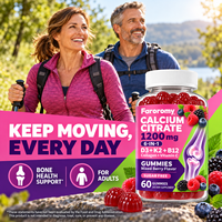Gummies de Calcium Citrate OEM 1200mg Sans Sucre pour Adultes, Vitamines D3 K2 B12 pour la Santé Osseuse, 60 Comprimés, Saveur Baies Mixtes, Complément Alimentaire à Croquer