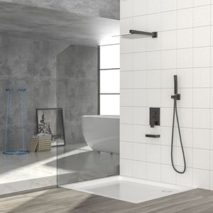 Il sistema doccia quadrata a parete da 12 pollici in gomma e bronzo a olio include accessori per doccia con valvola ruvida - Product Image 1