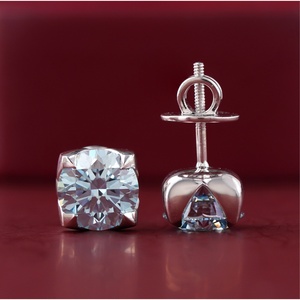 <b>Fine</b> 14K White Gold Blue Round Lab Grown Diamond Cushion Bezel <b>Stud</b> <b>Earrings</b> - Product Image 3