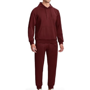 Ensemble de survêtement deux pièces pour homme en coton 100% - Pantalon de jogging imprimé et pantalon évasé avec motif uni pour l'hiver - Product Image 5
