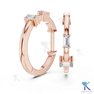 Custom Lab Grown CVD Baguette Diamond <b>Huggie</b> Hoop Earrings Luxury 14K Solid Gold Wedding Women Jewelry - Product Image 5