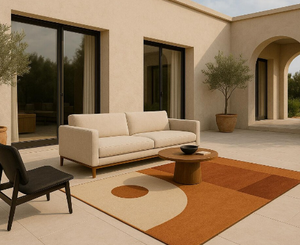 Tapis en laine tuftés à la main, motif orange et gris, taille et couleur personnalisables pour la maison, le bureau ou le salon. - Product Image 1