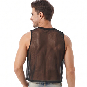 Débardeur transparent en maille pour hommes, design personnalisé, hauts transparents sexy pour club, vêtements de club transparents pour hommes - Product Image 2