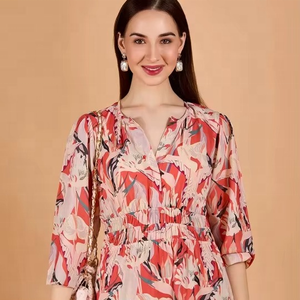 Women's Summer Party Floral Chiffon Formal Evening Dress V-neck Lace-Up Waist Loose Fit Midi Boho Dress Beach Daily Dress - Product Image 1