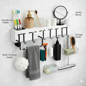 Étagère murale de cuisine multifonctionnelle avec porte-couteaux, crochets, organisateur de rangement pour ustensiles, étagère gain de place - Product Image 6