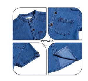 เสื้อเชิ้ตเดนิมเด็กชาย แขนสั้น คอจีน ลำลอง สีพื้น ผ้าฝ้าย ทรงปกติ มีกระเป๋า - Product Image 3
