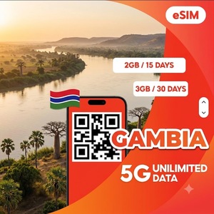 Tarjeta SIM de datos para viajes en Gambia, 2GB por 15 días o 3GB por 30 días, Internet 4G prepago con activación instantánea por código QR - Product Image 1