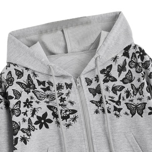 Women's 100% Cotton Cropped Hoodie with Zipper Long Sleeve Hooded <b>Top</b> Casual Winter <b>Crop</b> Hoodies Sustainable Woven Fabric - Product Image 3