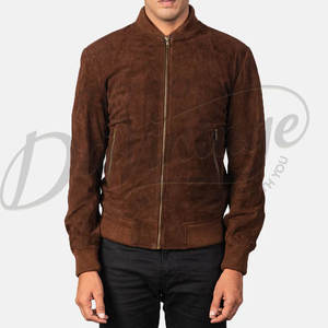 Chaqueta bomber de gamuza marrón oscuro para hombre, piel de oveja auténtica, corte ajustado, informal, estilo motociclista, con cremallera y puños acanalados. - Product Image 5