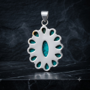Collier pendentif vintage en argent sterling 925 avec turquoise, incrustation florale ethnique, serti clos, bijoux pour femme - Product Image 6