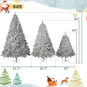 4FT Silver Pre-Lit <b>Artificial</b> Christmas <b>Tree</b> 400 <b>Branch</b> Tips 150 LED Lights Hinged Full <b>Tree</b> 11 Lighting Modes Includes Metal - Product Image 6