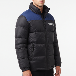 Men Two Tone Polyester Puffer Jacket Stand Collar Quilted Full Zip Warm Padded <b>Coat</b> With Zip Pockets Wholesale Manufacturer - Product Image 2
