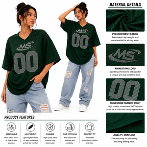 เสื้อฟุตบอลตาข่ายแบบสั่งทำทรงหลวม คอวี แขนสั้น ประดับเพชร หมายเลขสตรีทแวร์ เสื้อขายส่งจำนวนมาก จัดหาสินค้า B2B แฟชั่น - Product Image 4