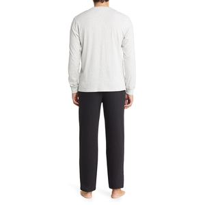 <b>Men</b> Knitted Long Sleeve <b>Pajama</b> <b>Set</b> Solid Color Cotton Sleepwear Casual Autumn Wear 2 Piece Nightwear <b>Set</b> - Product Image 3