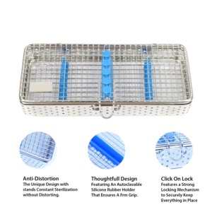 กล่องฆ่าเชื้อสเตนเลสตาข่ายลวดขนาดเล็กเครื่องมือผ่าตัดผ่านการรับรอง CE - Product Image 3